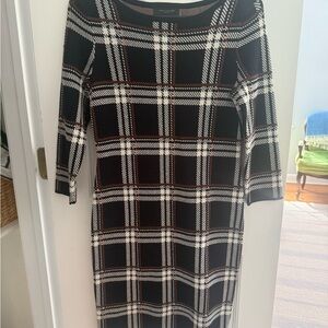 Ann Taylor Black and White Checkered Long Sleeve Dress